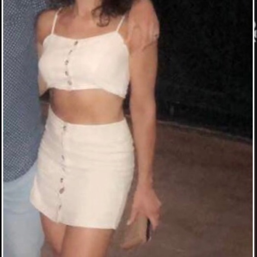 Beige crop top and skirt